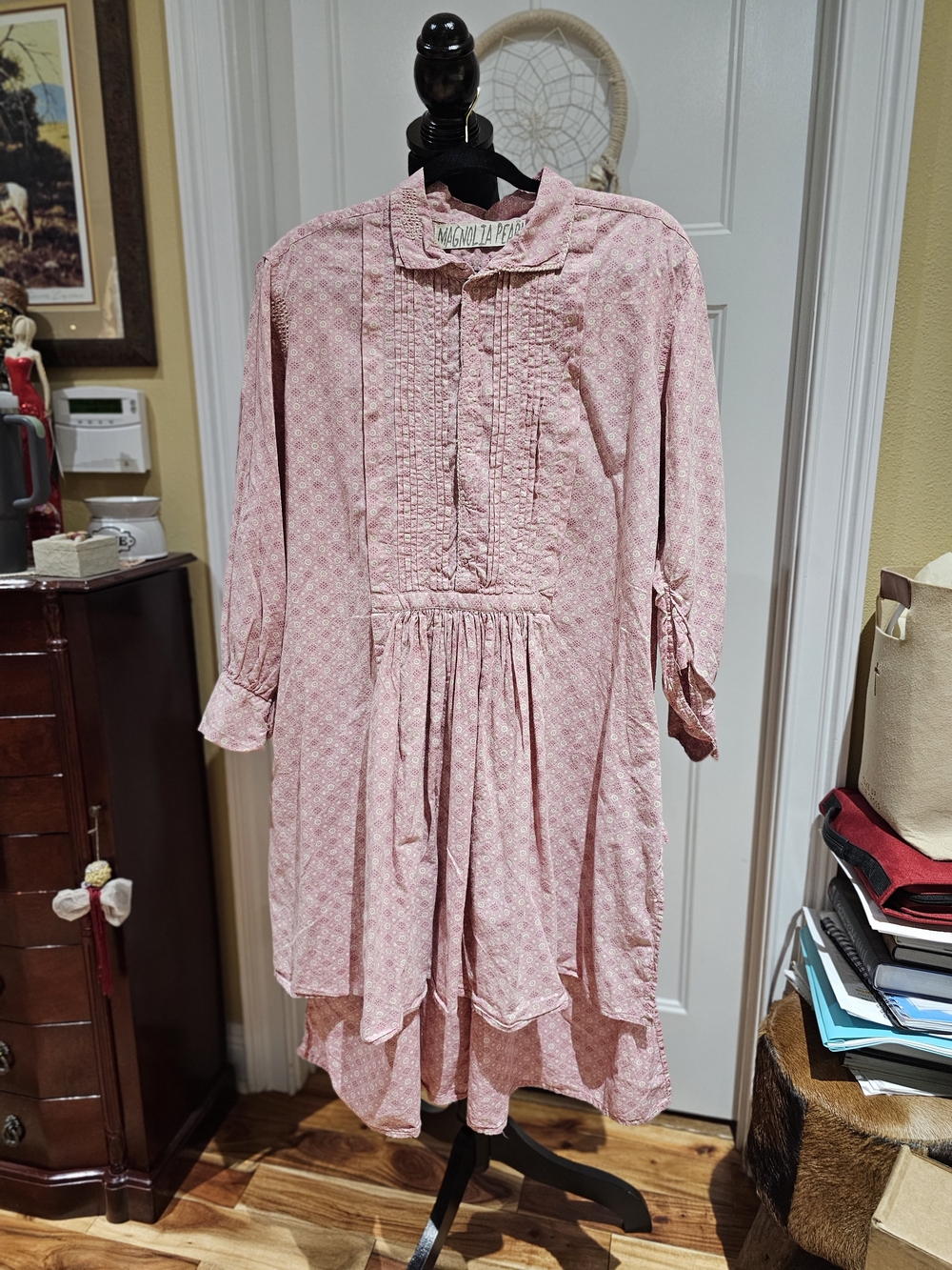 Magnolia Pearl Pink Printed Gathered Yoke Hi-Low Top